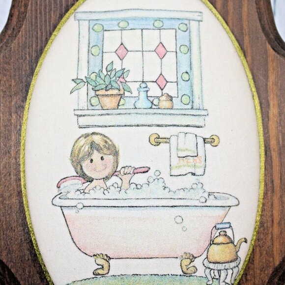 Vintage His And Hers Bathroom Beaded Glass Wooden Plaque Art Decor Picture 1971 - Picture 4 of 10